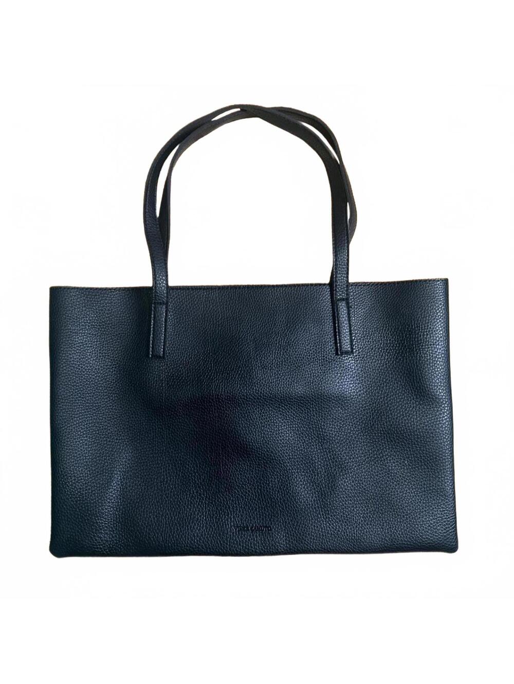 Vince Camuto Luck Black Vegan Leather Tote Bag Minimalist Structured Carryall
